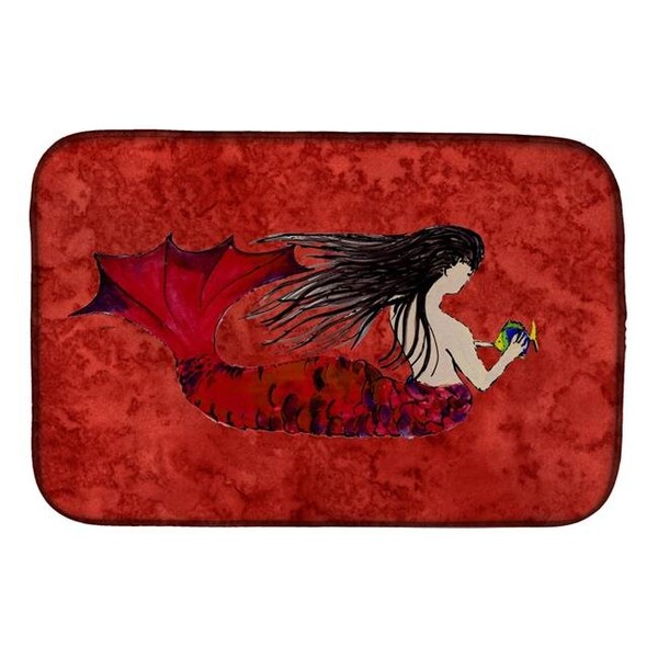 Carolines Treasures Carolines Treasures 8726DDM Black Haired Mermaid on Red Dish Drying Mat 8726DDM - main